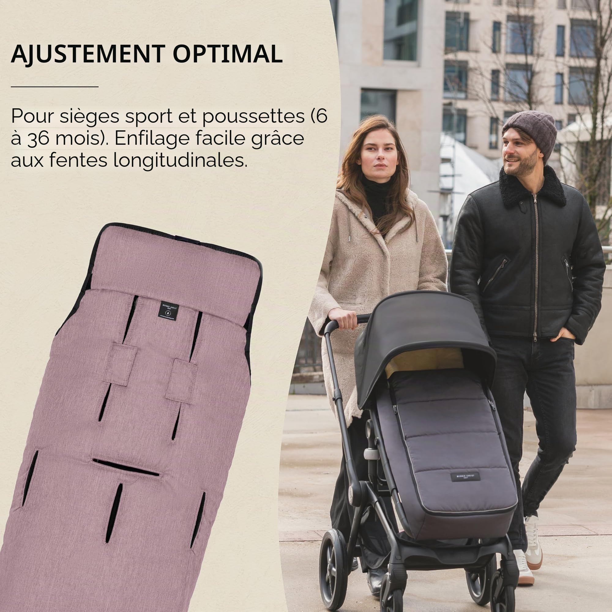 CHRIST Chancelière Cortina en Peau de Mouton de Werner Baby – Thermo, avec Fourrure véritable Amovible, comme Housse pour Poussette (2 en 1) en Beige, Gris, Bleu, Noir, Rouge, Brun