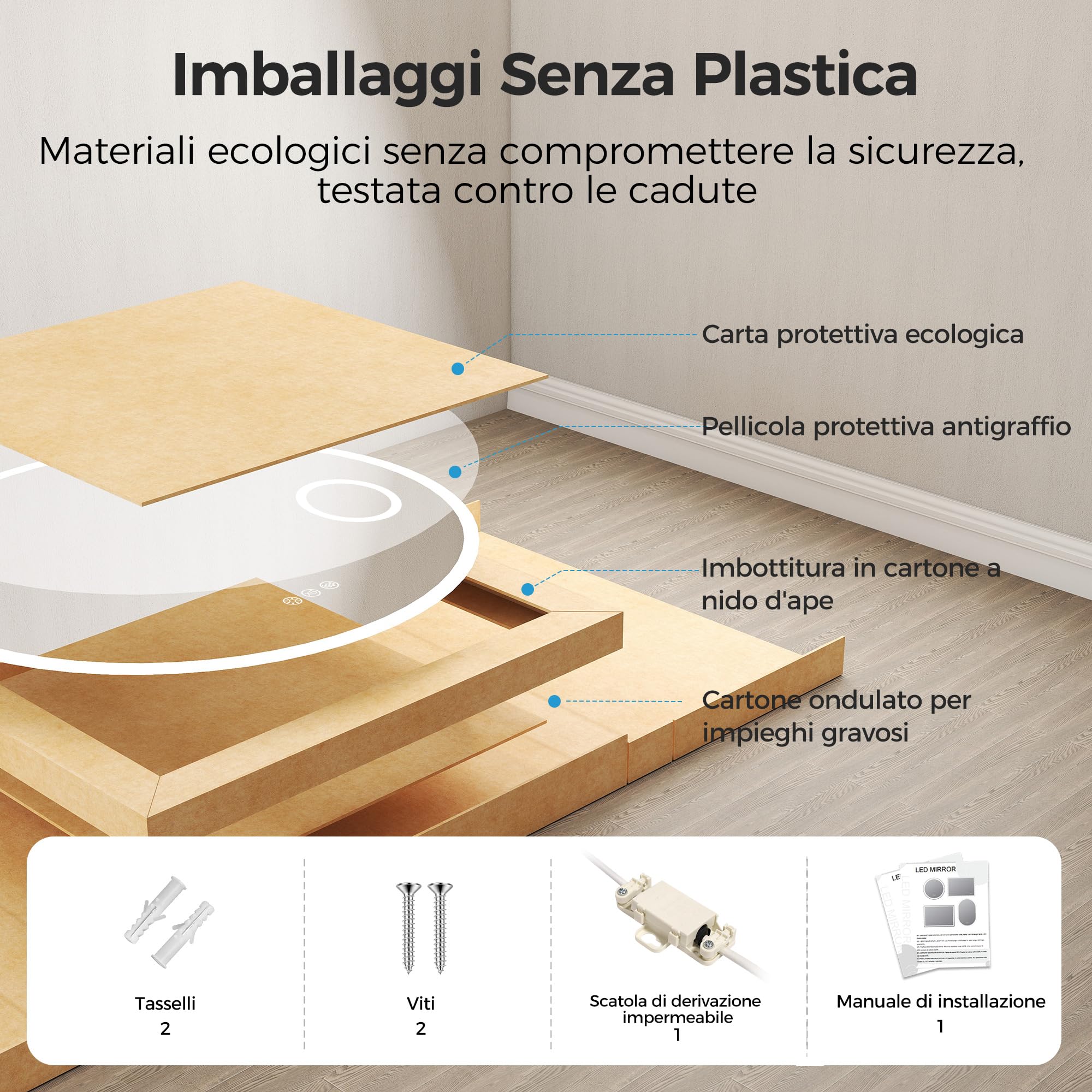 STARLEAD Specchio da bagno rotondo da 80 cm, con illuminazione, Bluetooth, lente d'ingrandimento 5x