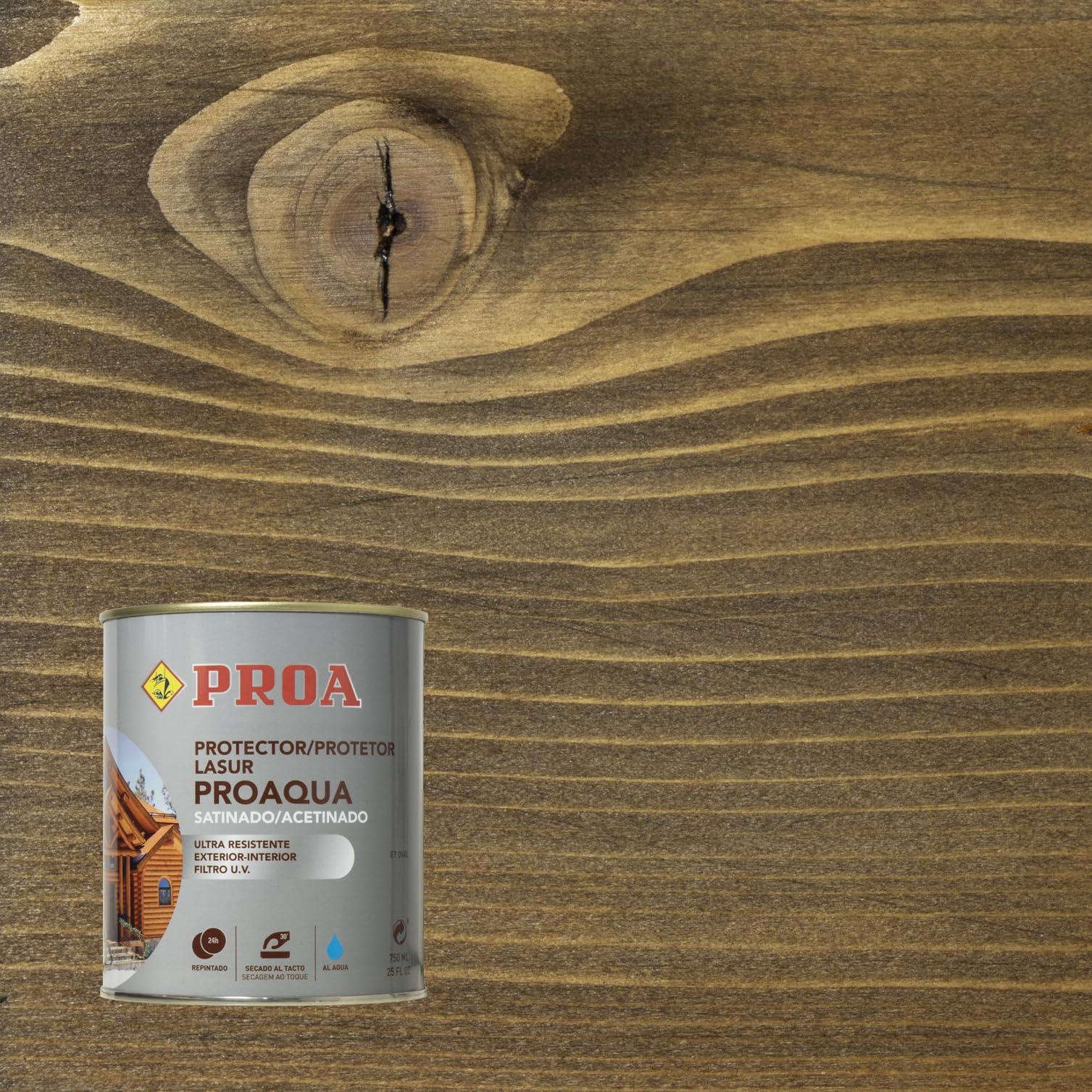 Lasur protector para madera al agua exterior. Castaño viejo. 750 ML. Cuida y protege la madera con acabado natural. Proa.