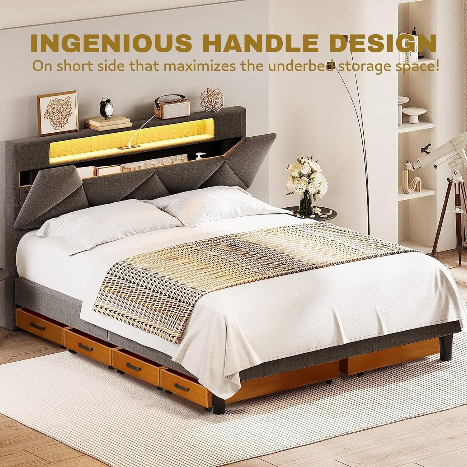 2-Pack Solid Wood Under Bed Storage with Wheels, Underbed Drawers Underneath with Handle - Wooden Crate Clothes Storage Containers Organizer (Light Brown) - Fits Any Size Bed