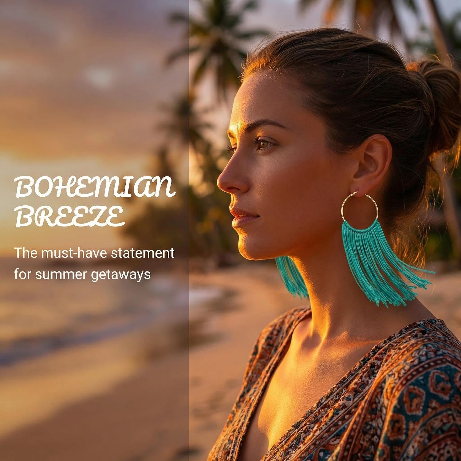 Coiris Boho Tassel Earrings for Women Bohemian Hoop Drop Tassels Western Earrings Dangle Country Earrings Summer Beach Long Tassels Earrings for Women image 2