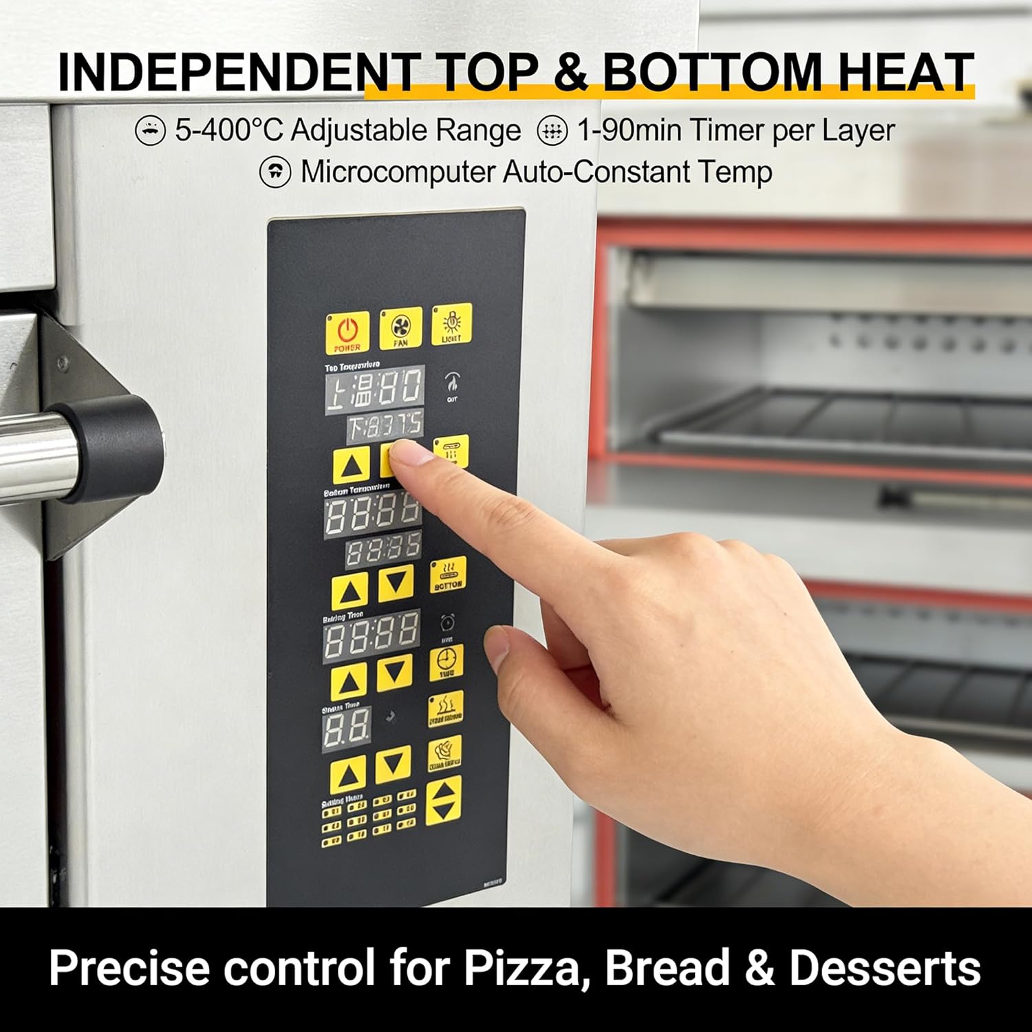 Commercial Movable Electric Pizza Oven 3 Layers Stainless Steel Triple Baking Oven, 24KW Independent Temperature Controls, 5-400°C for Restaurants, Pizza Shops, Bakeries, Hotels 220V/3PH