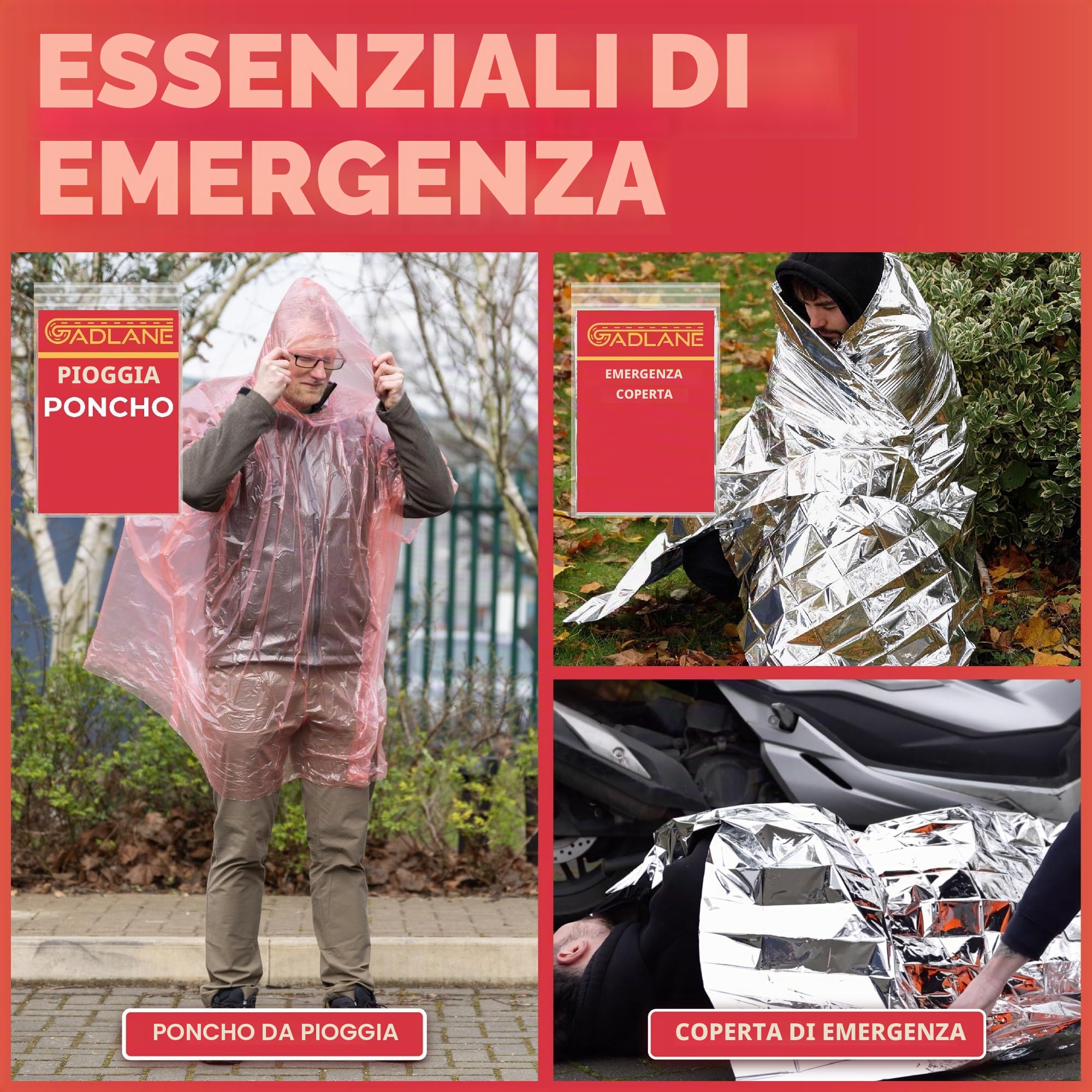 GADLANE Kit di emergenza per guasto auto - Kit di emergenza auto grande per la strada con triangolo di avvertimento, cavi di avviamento, fune di traino, kit di pronto soccorso, martello di sicurezza