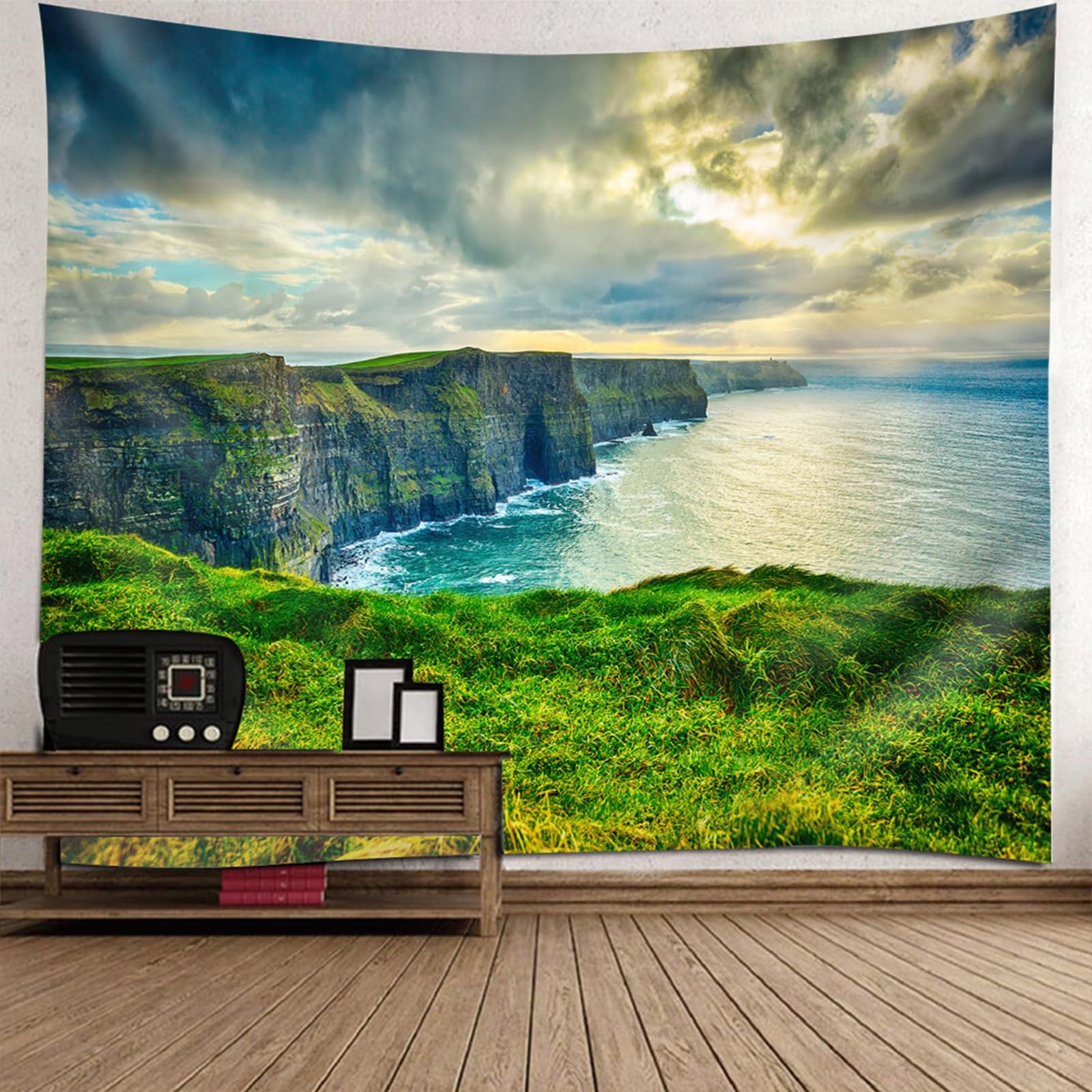 Gualiy Arazzo Appeso 200x200cm Paesaggio Oceano Arazzi da Parete Rettangolare, Verde