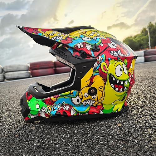 Miniatura 6 de VCOROS - Casco para niños y jóvenes, bicicleta de tierra, motocross, calle, todoterreno, BMX, MX, cuatrimoto, bicicleta de tierra, motocicleta,