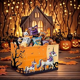 ASKETAM Halloween Basket Gift Cute Pumpkin Ghost Parties Decor Kid Trick or Treat Basket for Boys and Girls Rectangular Storage Bin Box (Unicorn Bat)