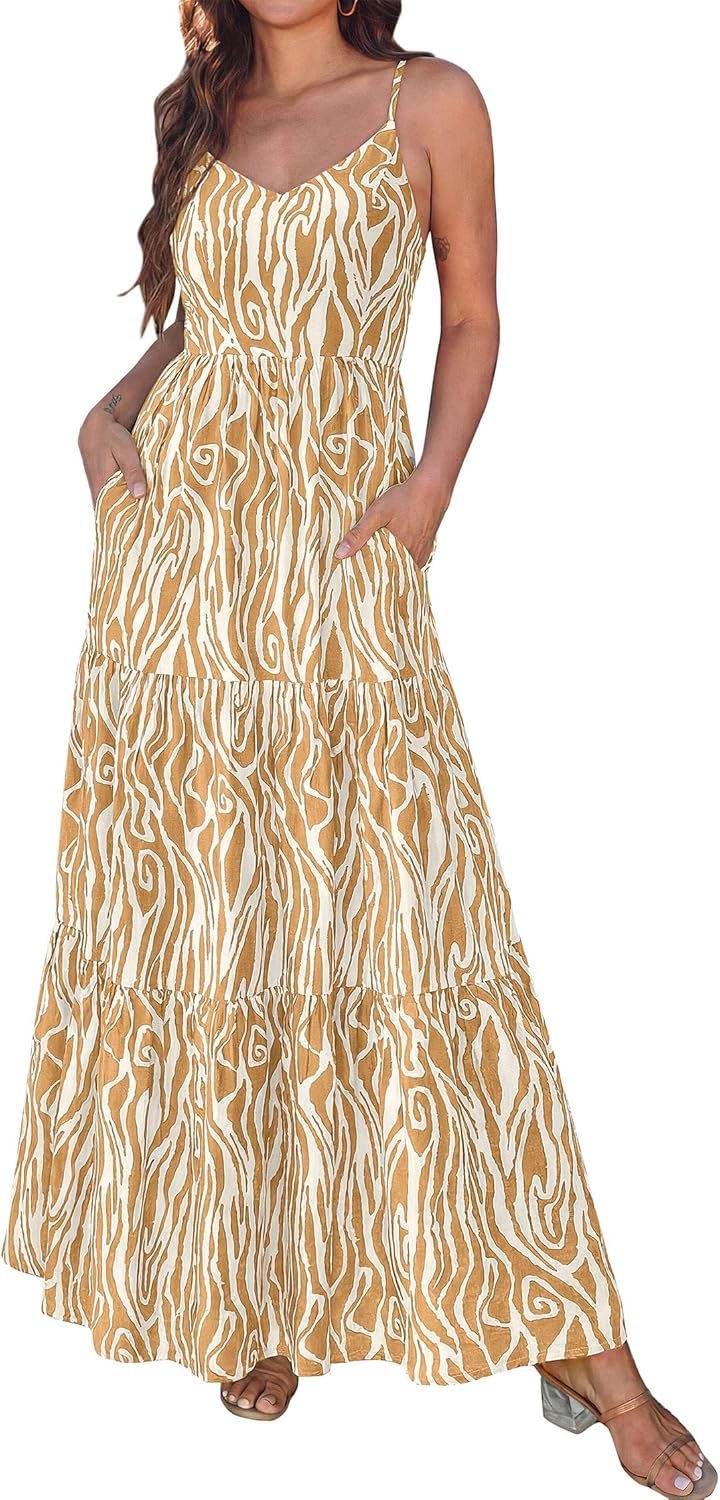 KIRUNDO Sundresses for Women 2026 Spring Summer Hawaiian Print Boho Floral Spaghetti Strap Beach Vacation Flowy Maxi Dress