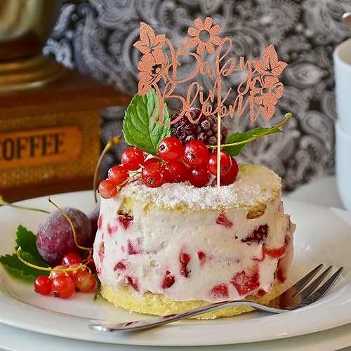 Miniatura 4 de Baby in Bloom - Decoración para tartas de revelación de género, anuncio de embarazosuministros de fiesta de bebé, purpurina dorada rosa