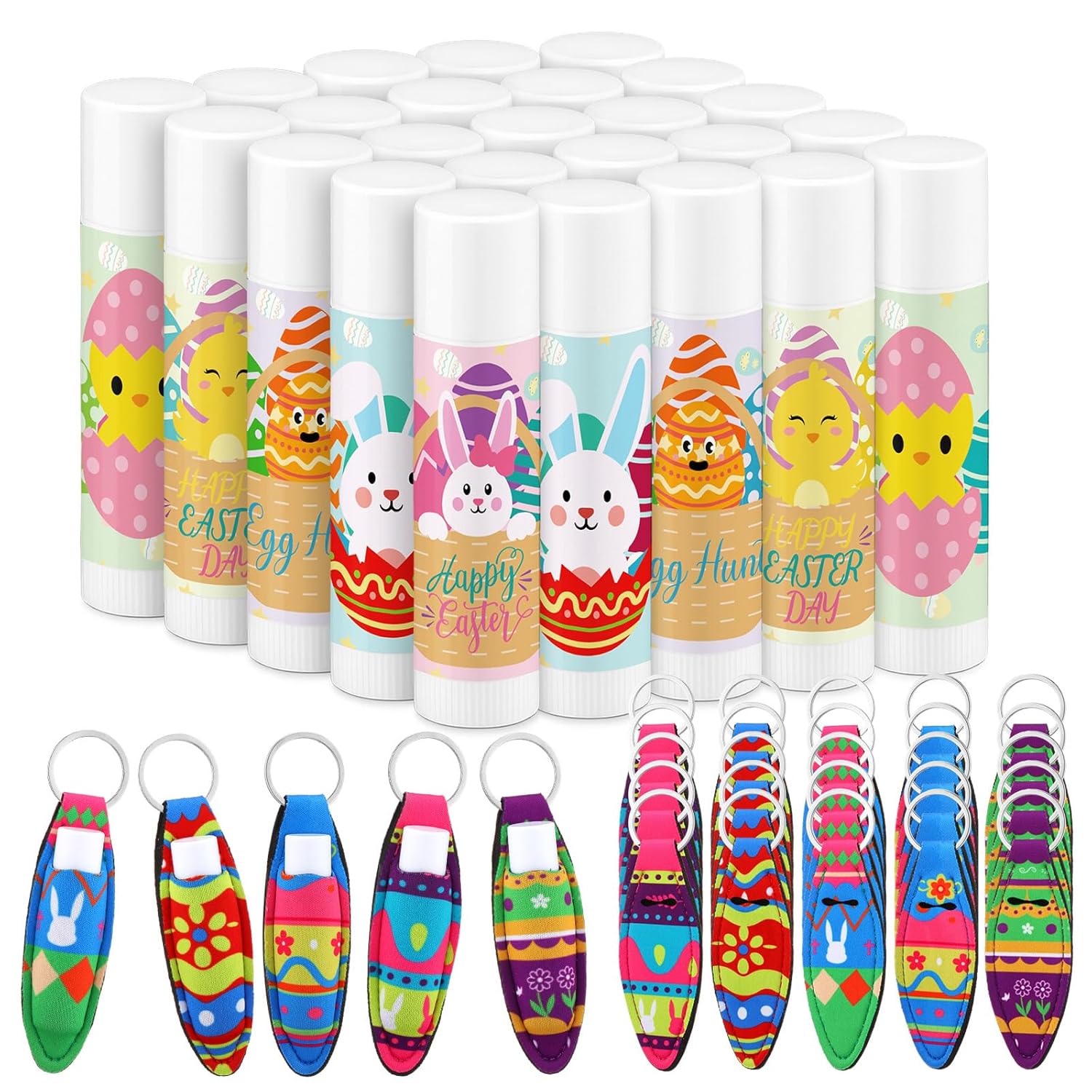 25 Set Easter Favors for Adults Lip Balm and Lipstick Holder, Easter Basket Stuffers Bulk Basket Fillers Bulk Gifts for Adults Women Coworkers Women Men Spring Goodie Bag(Xmas Color,50 Set)