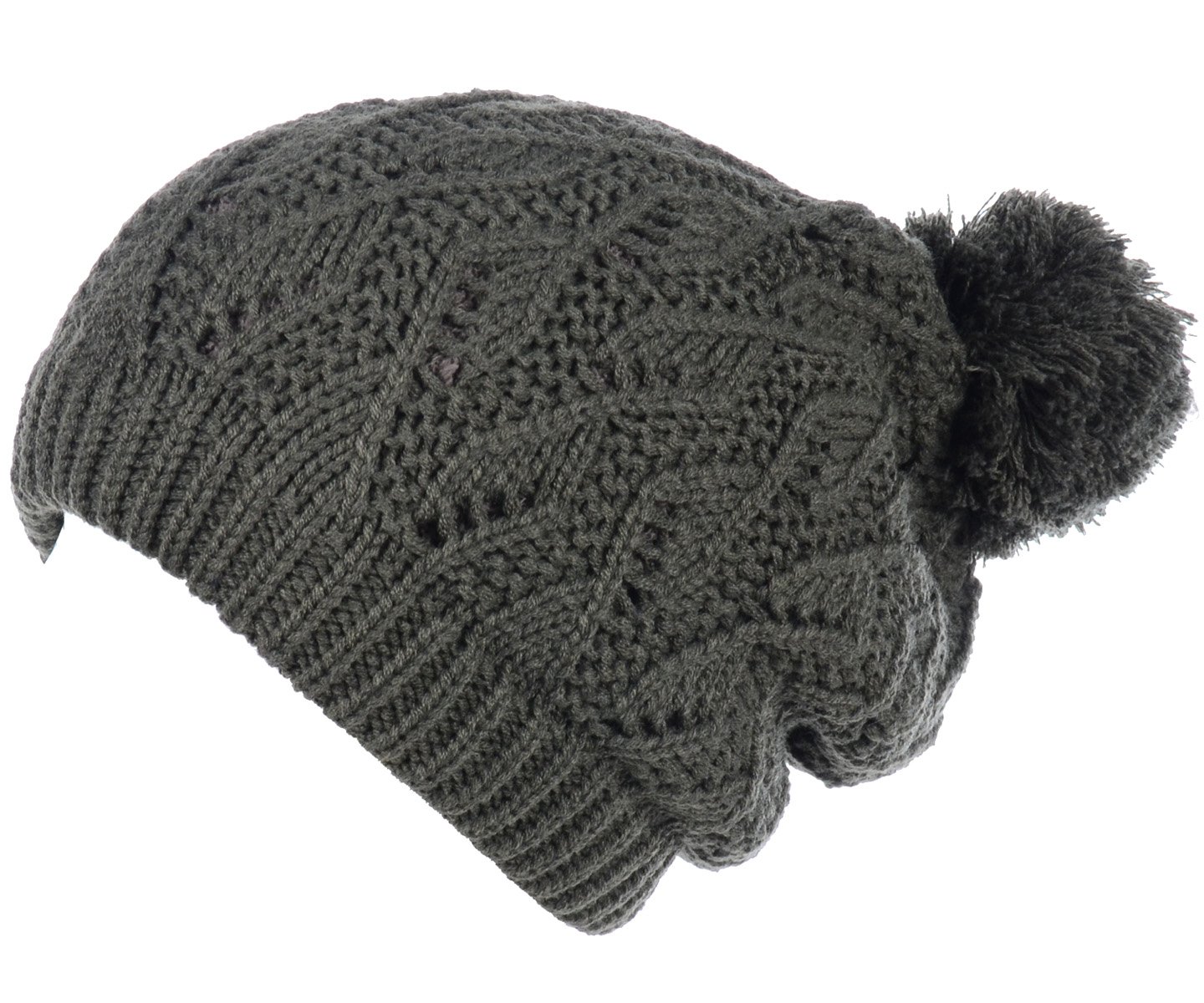 BYOS Womens Winter Cute Warm Plush Fleece Lined Leafy Knitted Beret Beanie Hat with Pom,Slouchy Relaxed Fit