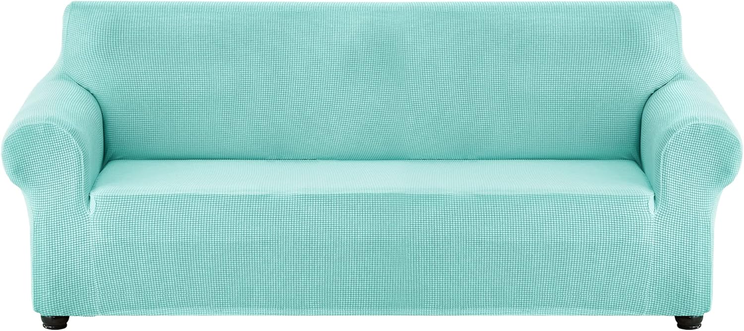 CONRUSER Stretch Sofa Slipcover, Waterproof Couch Cover Soft Sofa Covers Furniture Protector with Elastic Bottom for Kids, Pets (Aqua, L)