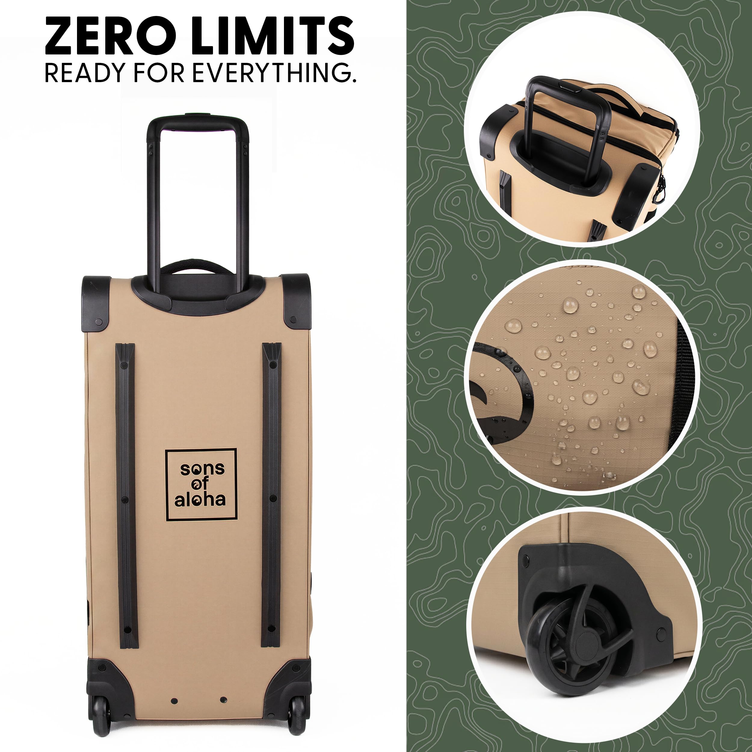 XL Reisetasche mit Rollen 3-in-1 Rucksack, Reisetasche und Trolley wasserabweisend | Flow mit Schuhfach und Schutzecken für Herren & Damen | Reise-Tasche aus hochwertigem Ripstop beige