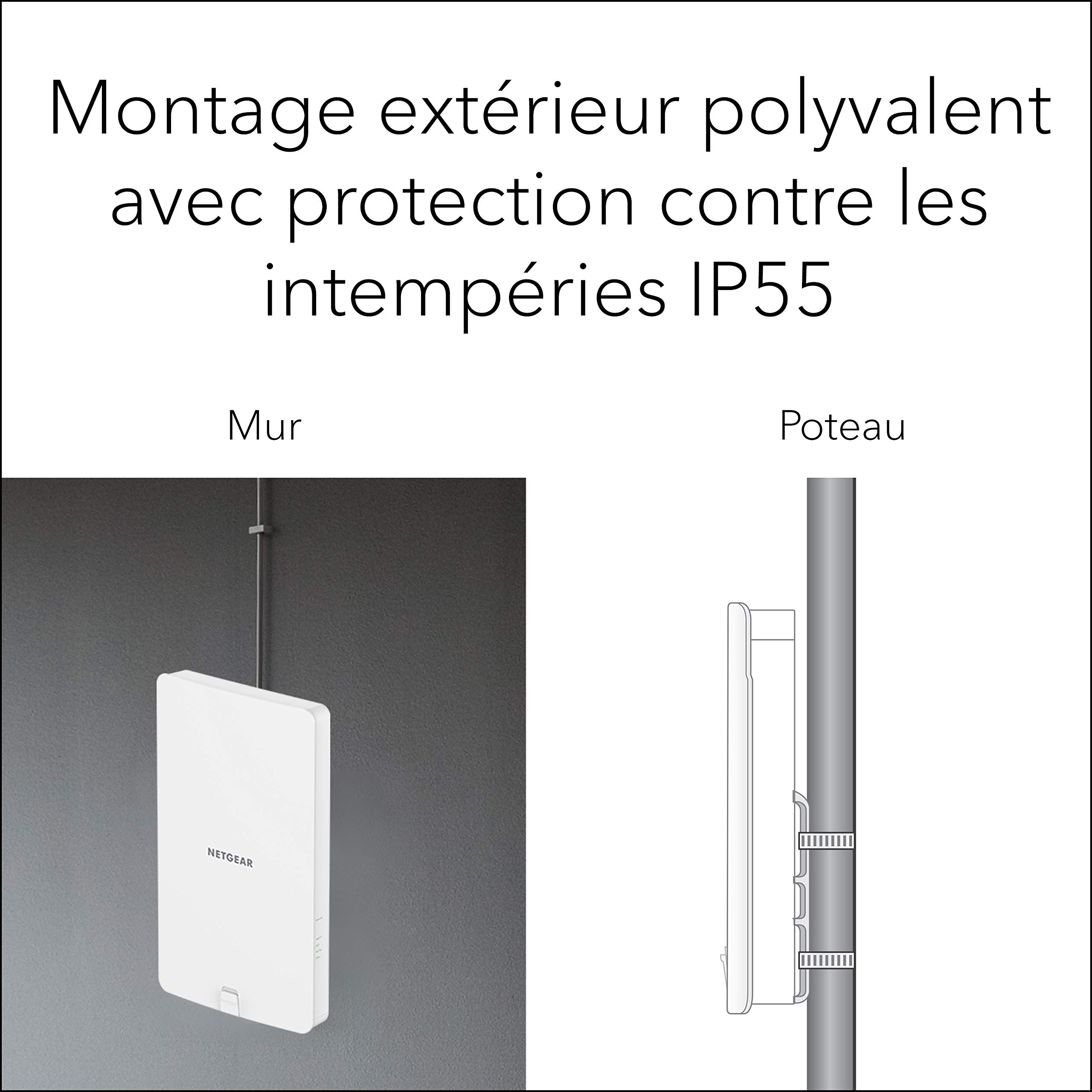 NETGEAR Repeteur WiFi Exterieur (WAX610Y) Point d'accès WiFi 6 Bi-Band AX1800, Jusqu'à 250 appareils, Ethernet 2.5G, IP55 Résistant aux Intempéries, Gestion à Distance Insight, Alimenté en PoE+