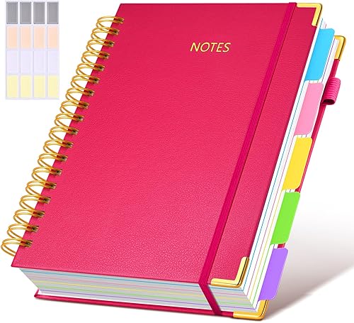 Miniatura 8 de Cuaderno universitario de espiral con tapa dura de cuero de 8 x 10 pulgadas, con pestañas separadoras extraíbles, para 5 materias, a rayas; diario