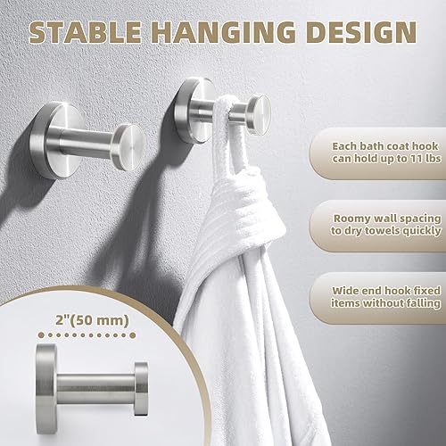 Miniatura 3 de APLusee Ganchos para toallas de baño de níquel cepillado, ganchos de acero inoxidable 304, paquete de 2 ganchos de toallas resistentes para baño,