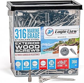 Allen's Trading Co. #10 x 3 Inch 316 Stainless Steel Screws Marine Grade (350 Pack, T25 Star) | Stainless Steel Wood Screws w/Driver Bit | High Corrosion Resistance for Coastal Construction