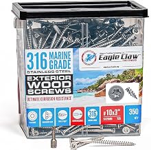 #10 x 3 Inch 316 Stainless Steel Screws Marine Grade (350 Pack, T25 Star) | Stainless Steel Wood Screws w/Driver Bit by Eagle Claw Fasteners | High Corrosion Resistance for Coastal Construction
