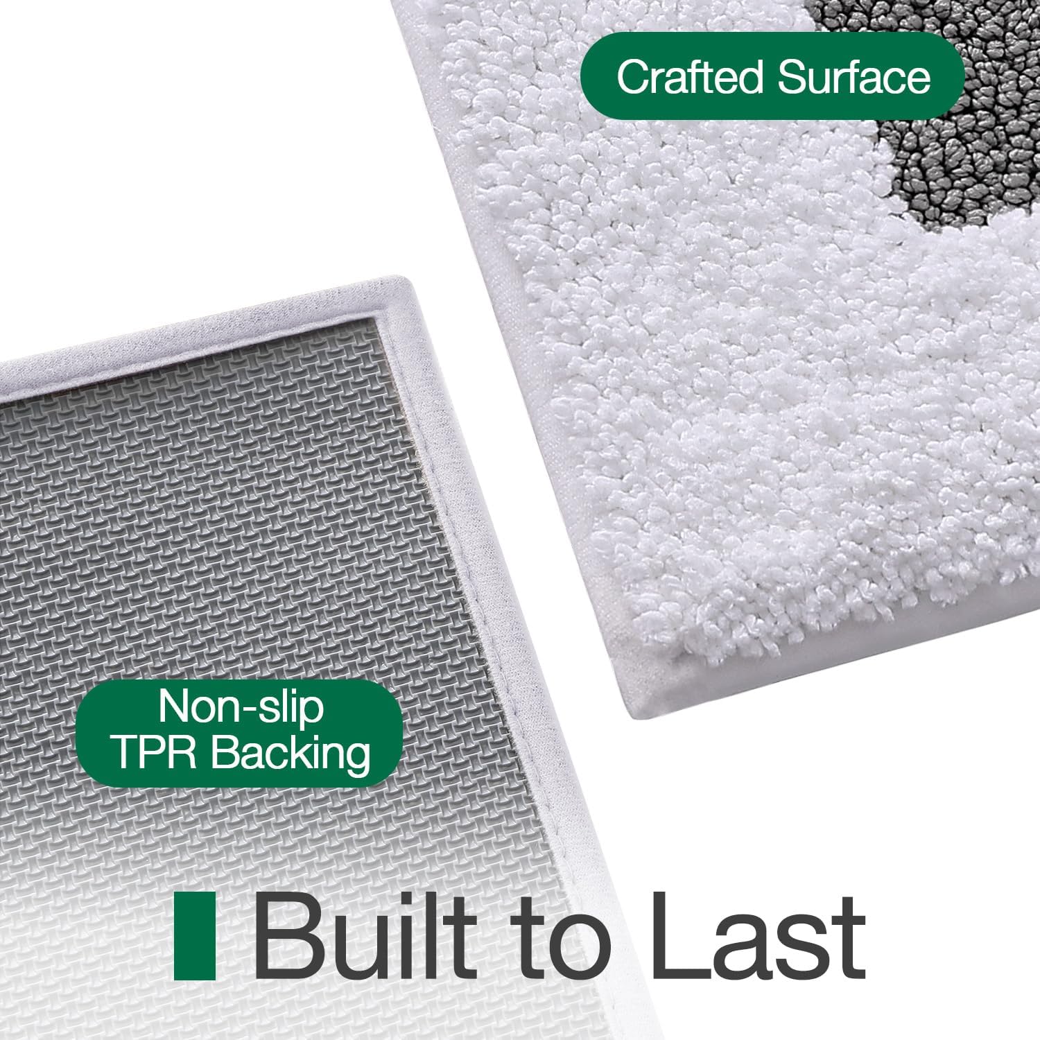 LUMI Bathroom Rug, 16x24 Non Slip Washable Bath Mat Absorbent Soft Bathmat, Fluffy Microfiber Bathroom Rugs for Floor, Shower Tub, Entryway, White and Grey