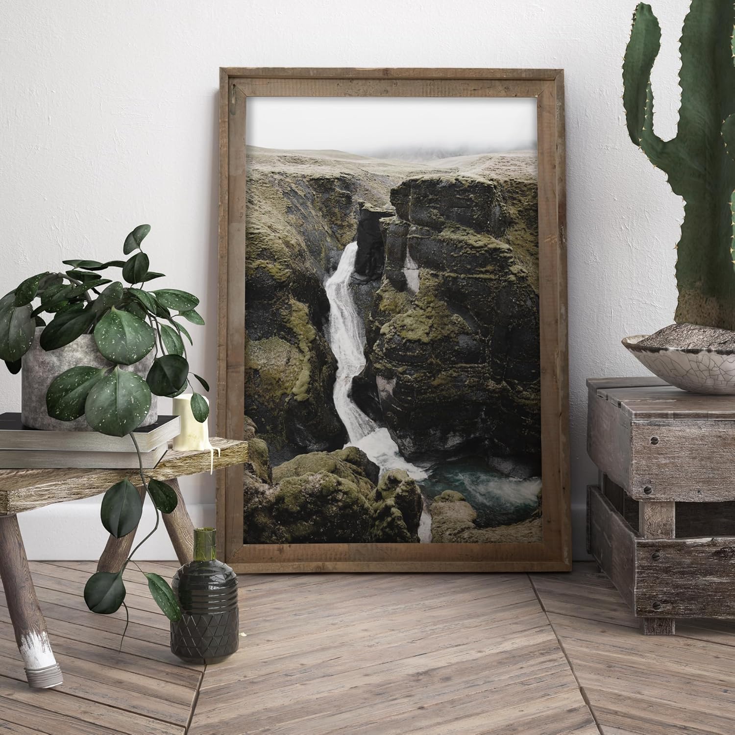 Rustic 16x20 Poster Frame, Reclaimed Barnwood Picture Frame with HD Tempered Glass, Distressed Family Art Gallery Corner, Horizontal and Vertical Wall Mounting Display with Hardware, Set of 1