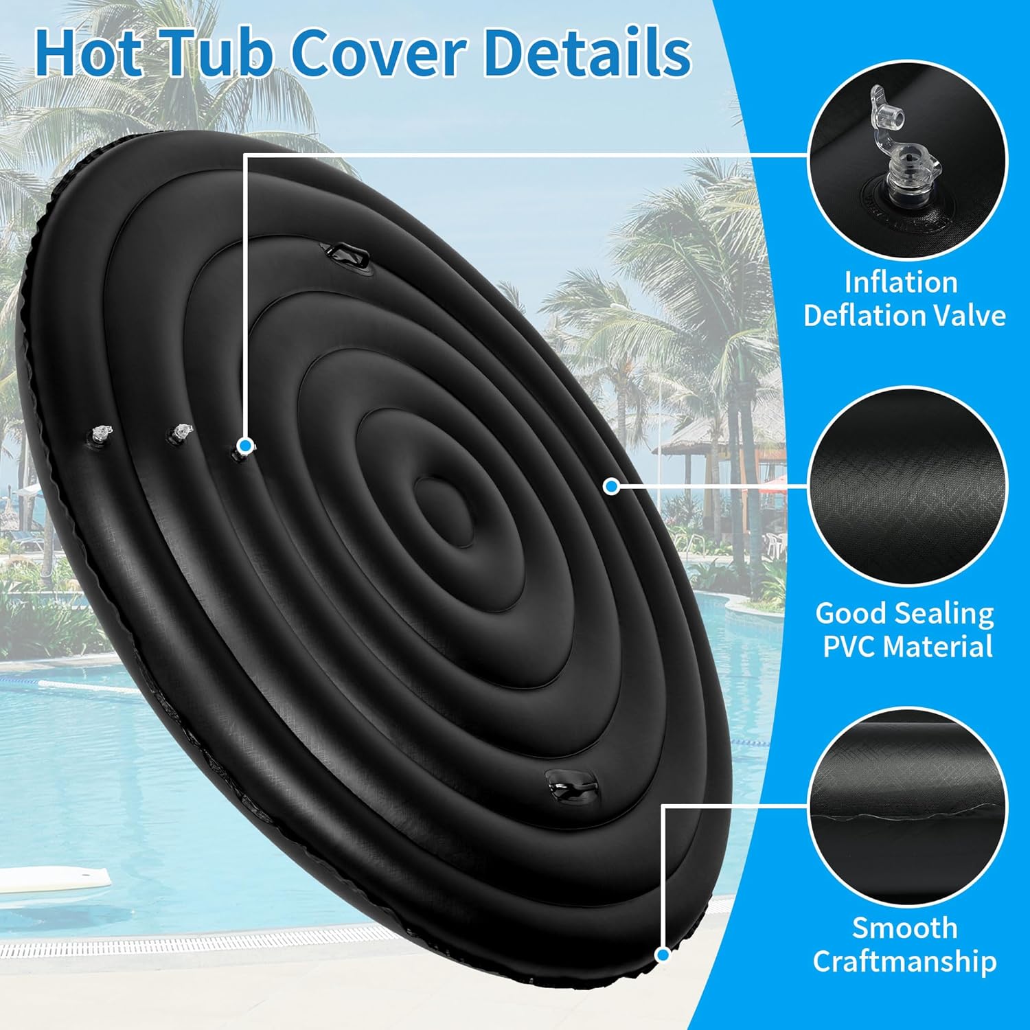 Inflatable Hot Tub Cover with Handle 4.2-6 FT Hot tub Covers Replacement Hot Tub Lid Protector Fit Outdoor Windproof Rain-Proof Snow-Proof