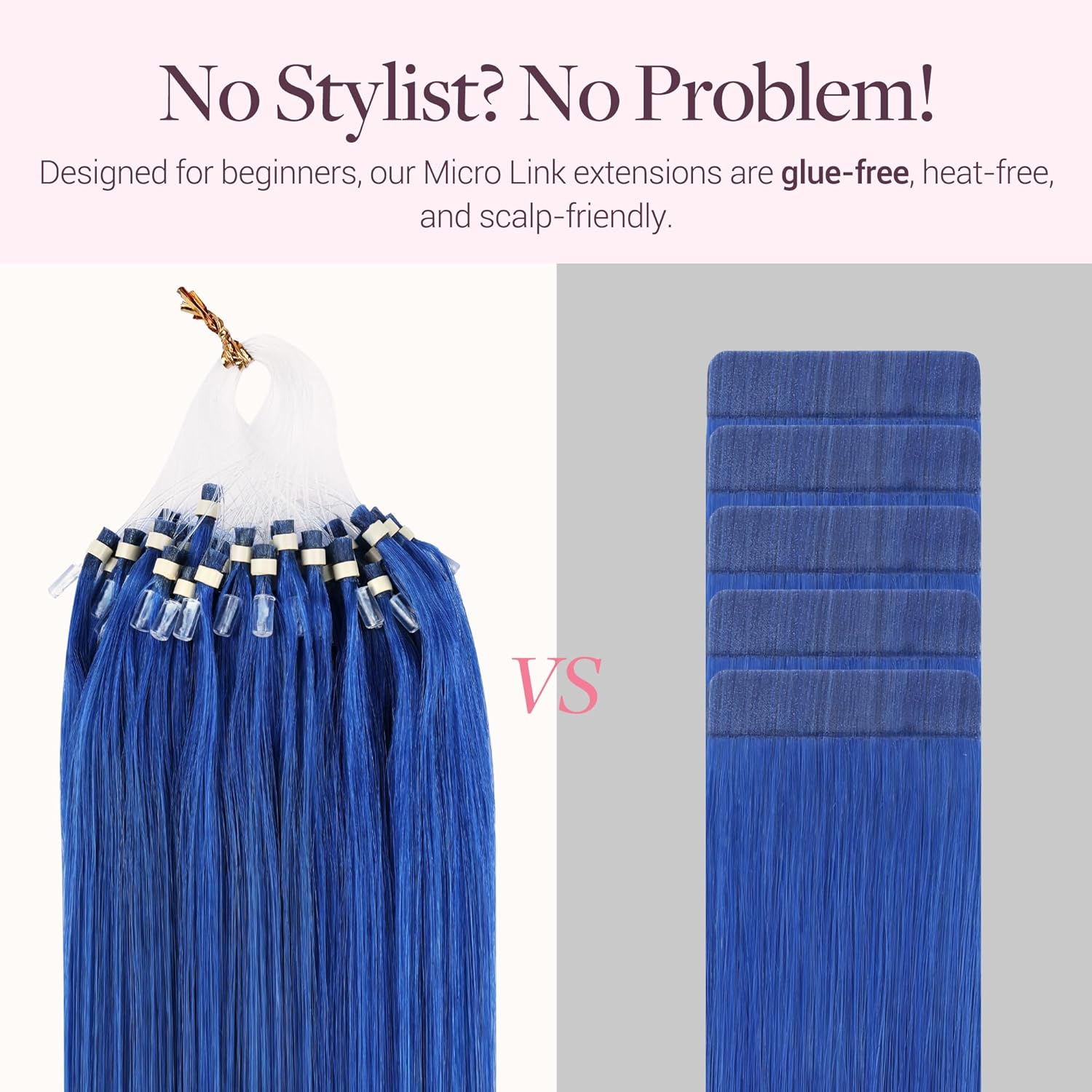 GOO GOO Micro Link Tip Hair Extensions Real Human Hair, 14inch 25g 25S, Cold Fusion Micro Link Tip, Invisible Remy Hair Extensions, #Blue