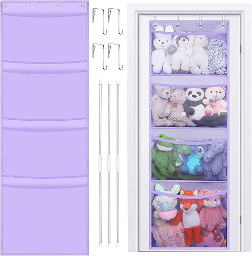 ATEMANS Ideas de almacenamiento de animales de peluche, soporte para almacenamiento de peluches sobre la puerta, organizador grande de juguetes de