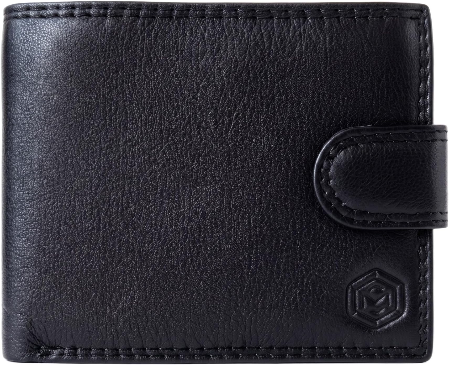 Men's Wallet โ Genuine Black Nappa Leather, RFID Blocking, 7 Card Slots, Coin Pocket, Photo ID Window, Bifold, Trifold, Gift for Him, UK