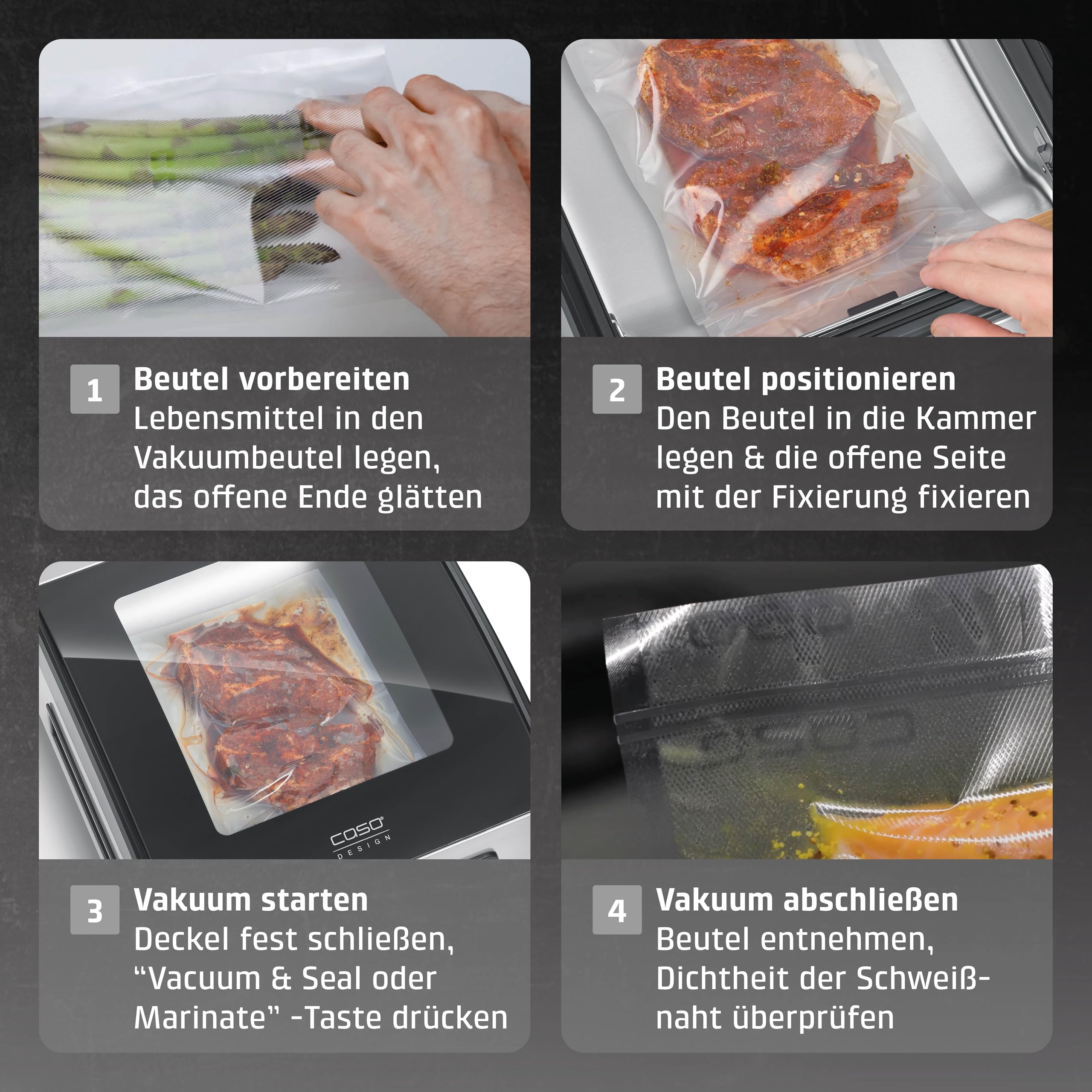 CASO VacuChef 700 - Kammervakuumierer, 8L Edelstahl, starke Profi-Vakuumpumpe 70 Liter/Minute, Temperglas-Deckel, für harte/weiche/trockene/flüssige Lebensmittel
