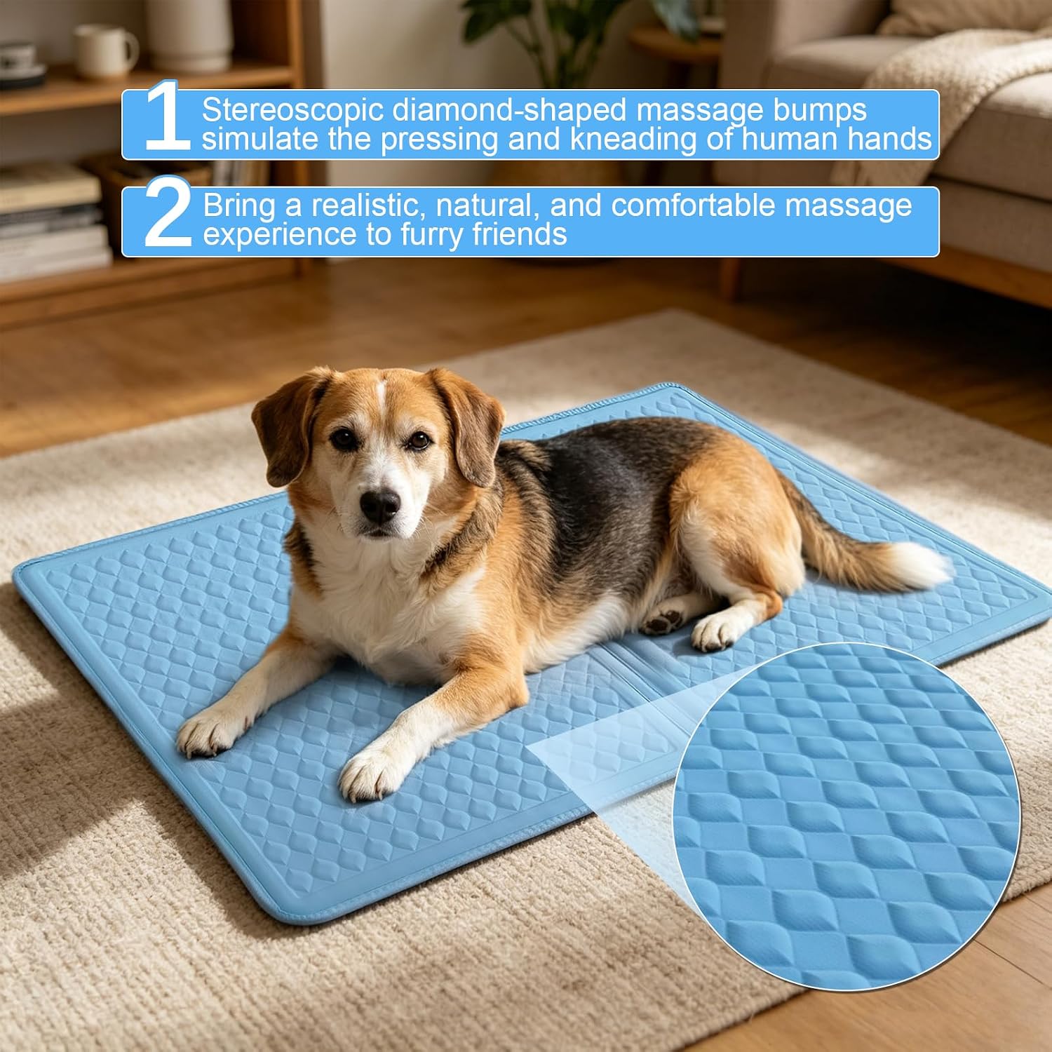 GOLOPET Cooling Dog Mat 45x23in, Silicone Honeycomb Cooling Mat for Large Dogs, Cool Fiber Fabric Pet Cooling Mat, Durable and Non-Toxic, Thick Indoor Dog Cooling Mat (Q-Max>0.5)-Sky Blue