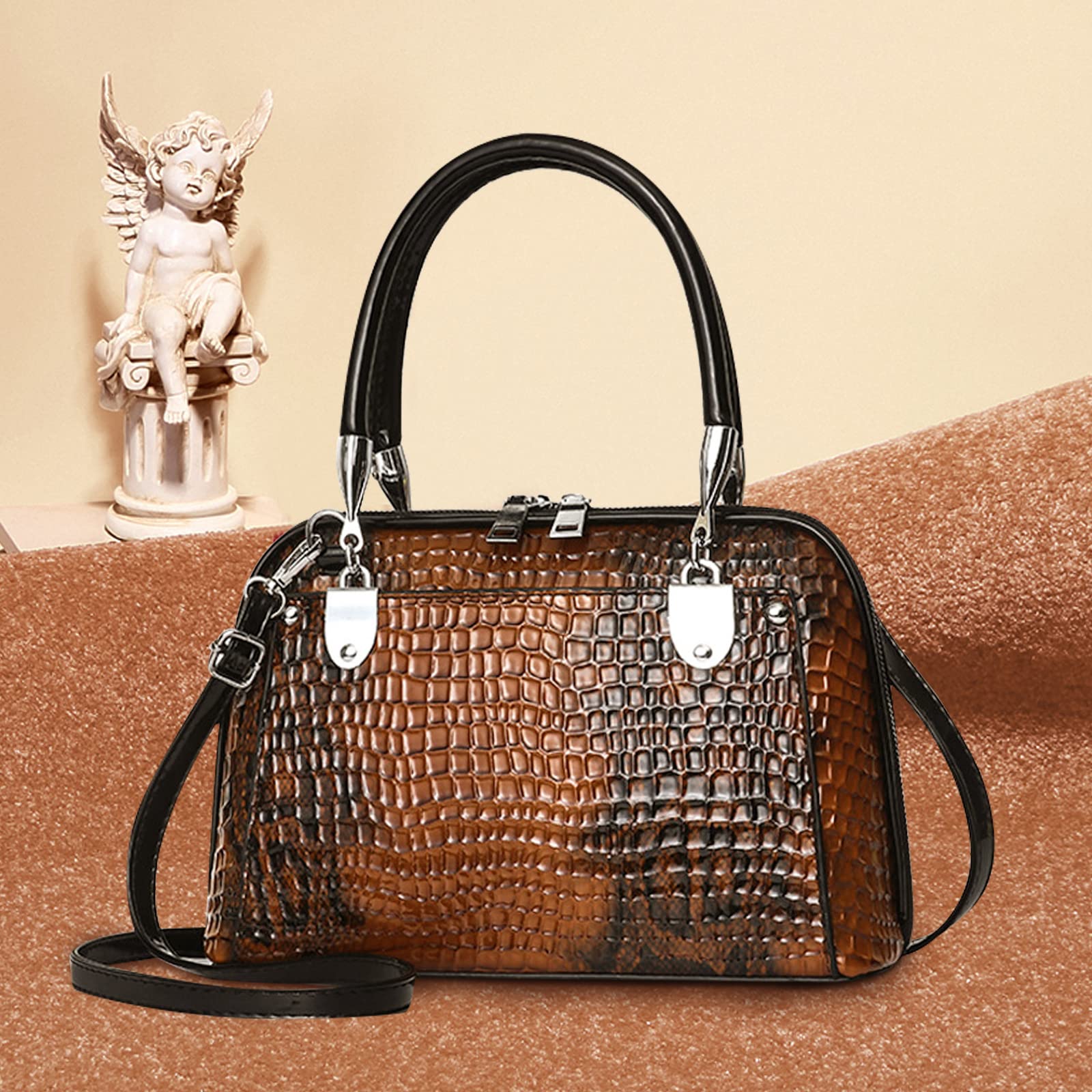 NICOLE & DORIS Bolsos Retro de Mujer Bolso de Mano de cocodrilo Bolsos Bandolera Cuero PU Bolsos de Hombro Pequeño Bolsos Totes Bolsos con Dos Cremalleras