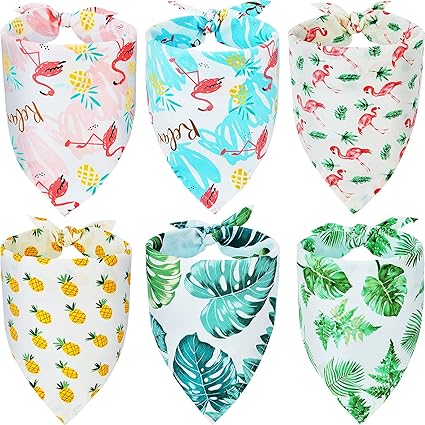 6 Pieces Summer Triangle Dog Bandana Hawaii Dog Bandana Flamingo Triangle Pet Bibs Reversible Dog Scarf Adjustable Washable Pet Kerchief (L)