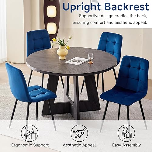 Miniatura 7 de Juego de 4 sillas de comedor de terciopelo, modernas sillas de cocina tapizadas de tela de mediados de siglo con patas de metal y almohadillas