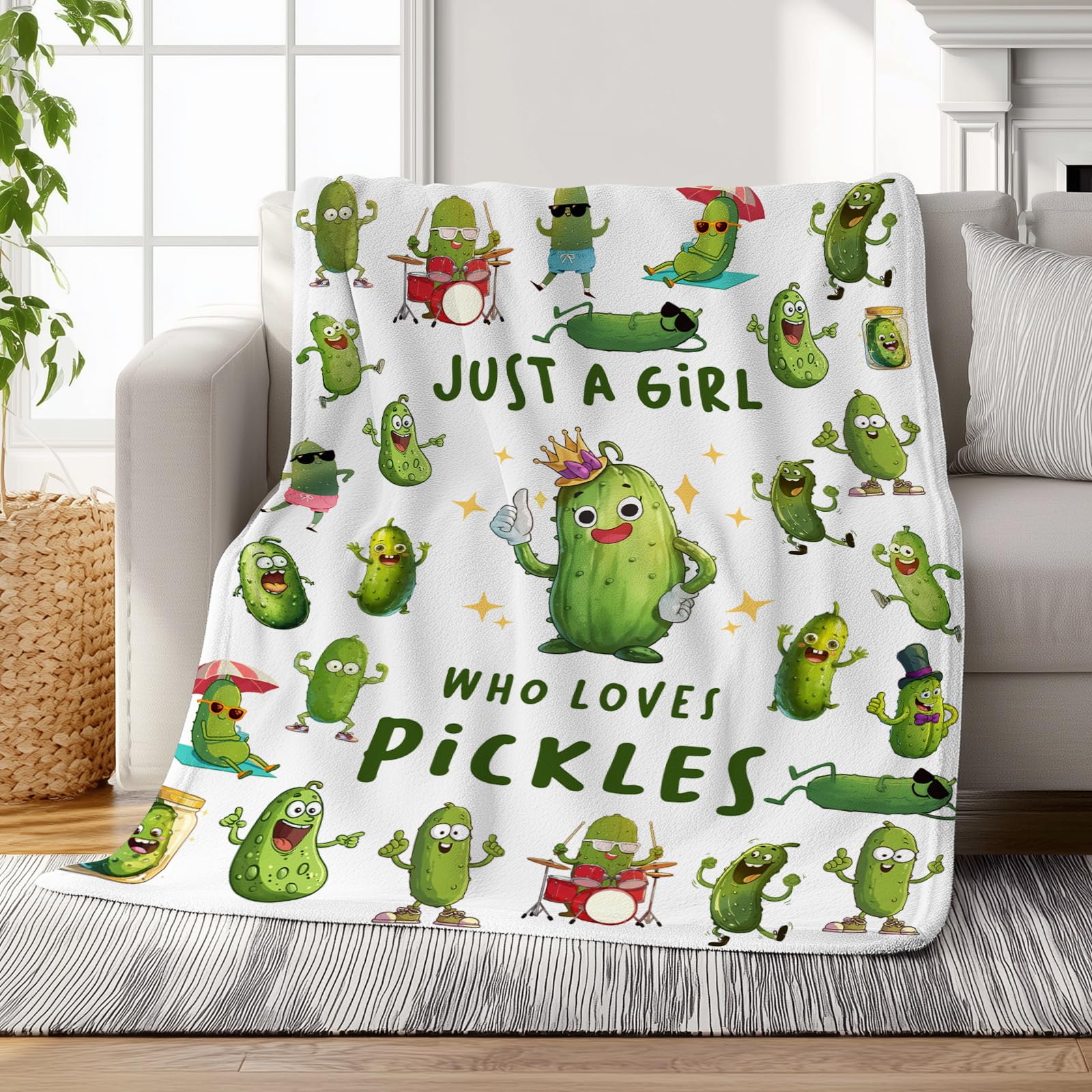 Pickle Gifts for Pickle Lovers, Pickle Blanket for Pickle Lovers, Women, Kids, Just A Girl Who Loves Pickles, Pickle Blanket for Pickle Lovers Lightweight for Bedding Sofa, Pickle Lover Gifts (60x80")