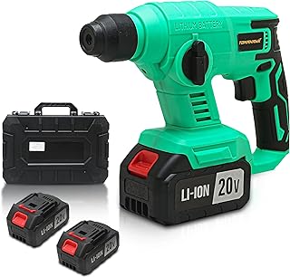 TOMAHAWK® TCR 218 Cordless Rotary Hammer Drill Machine for Drilling and Chiseling - 20V, 1.5Ah Battery Reversible Hammer Drill Machine with Drill bits for Home 1200RPM, 20Mm, Green