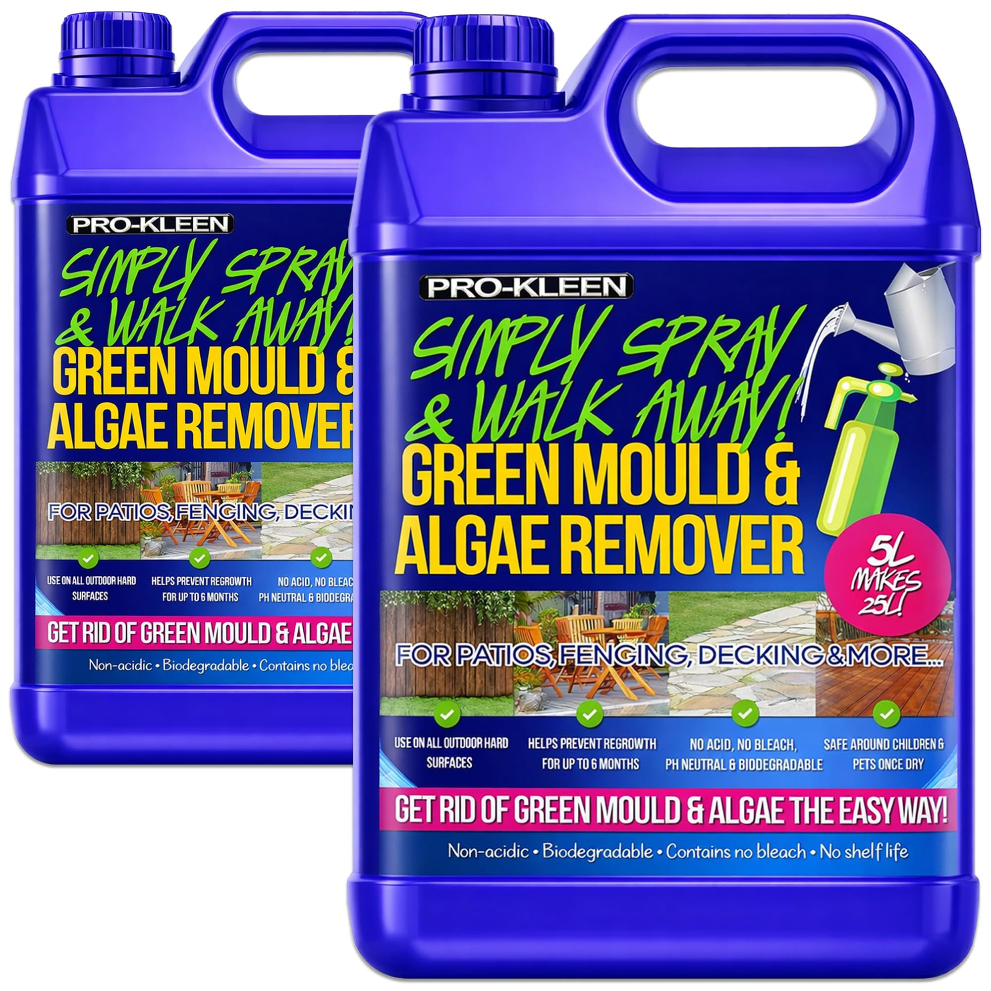 Patio Cleaner Simply Spray and Walk Away Green Mould and Algae Killer for Paths Patios Fencing Decking Resin Driveways 2 x 5 Litre Concentrate (Makes 50 Litres)