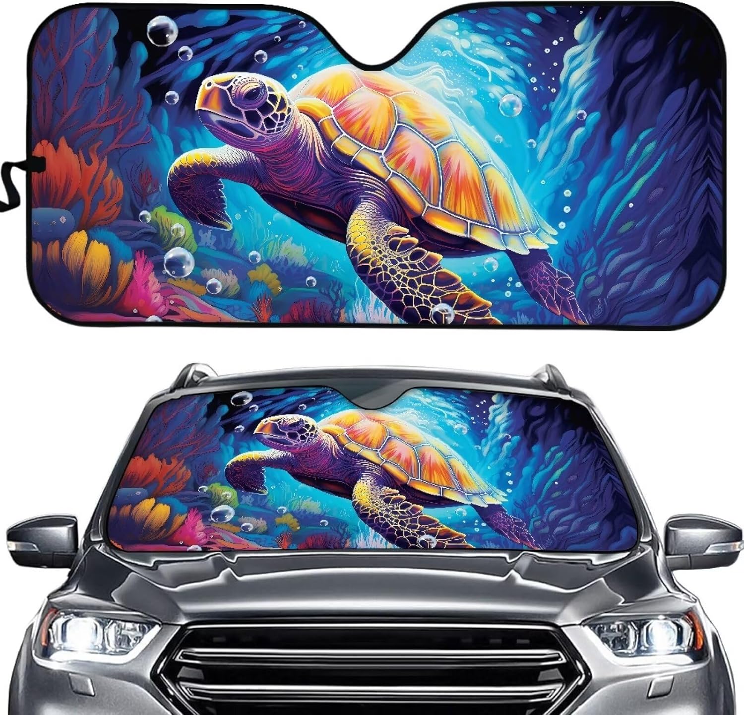Watercolor Turtle Car Sun Shade Windshield UV Reflector Automotive Windshield Sunshades Protector Keep Car Interior Cool Automotive Sunvisor Protector Decoration for Most Vehicles