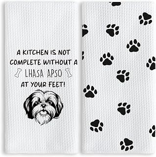 TNUW Funny Lhasa Apso Paw Gifts - Kitchen Towels 16x24In, Set of 2, Decorative Hand Tea Towels for Kitchen & Bathroom, Perfect for Dog Lovers