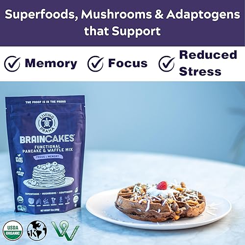 Miniatura 4 de Living Prana BrainCakes - Mezcla funcional para panqueques y waffles, solo agregue agua (12 onzas (paquete de 3))