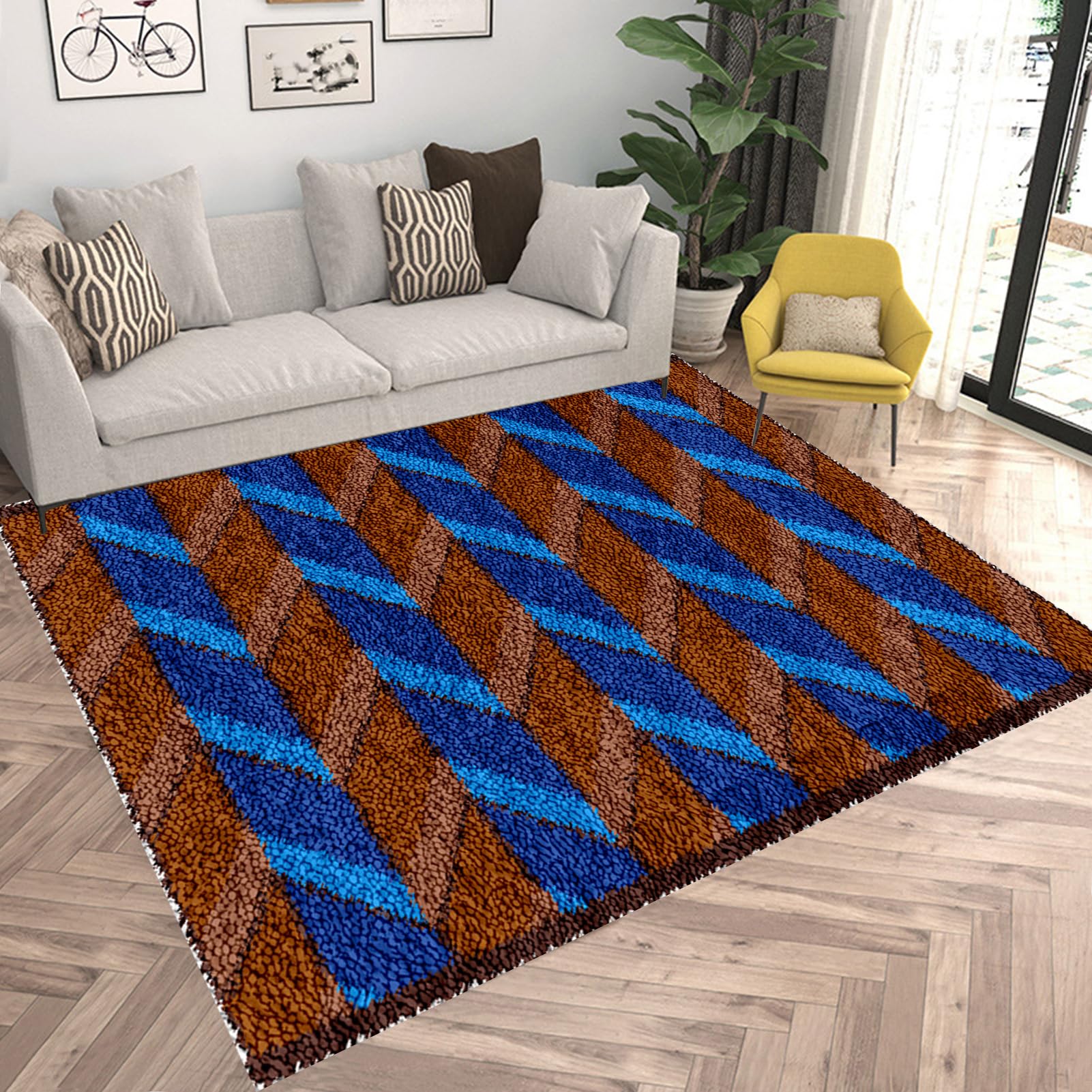 Kit per tappeto con gancio a scatto per adulti, kit fai da te con tela stampata per ricamo, kit per decorazione domestica, kit per cuscino da pavimento con filato all'uncinetto, 55,9 x 76,2 cm