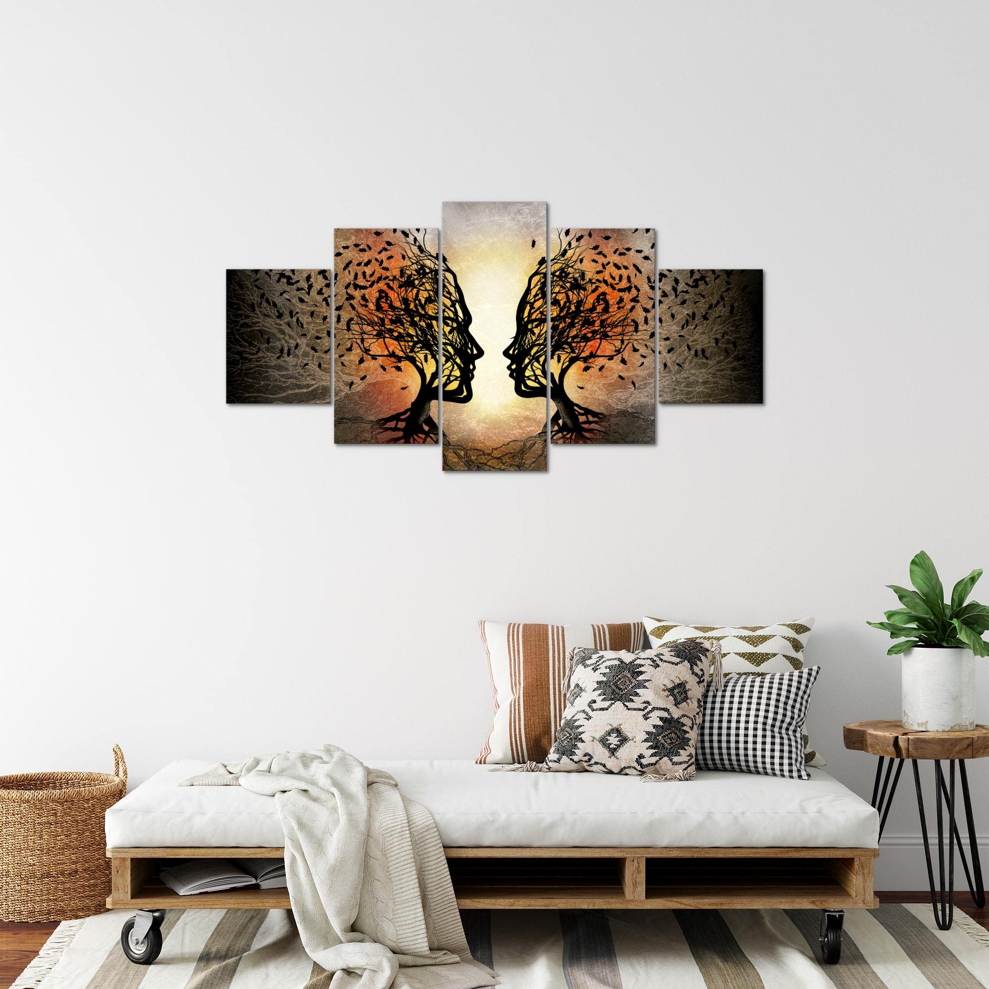 Runa Art Pareja Amor Beso Cuadro Lienzo no Tejido 5 Piezas árbol Abstracto Negro naranja Dormitorio Corredor 041253a