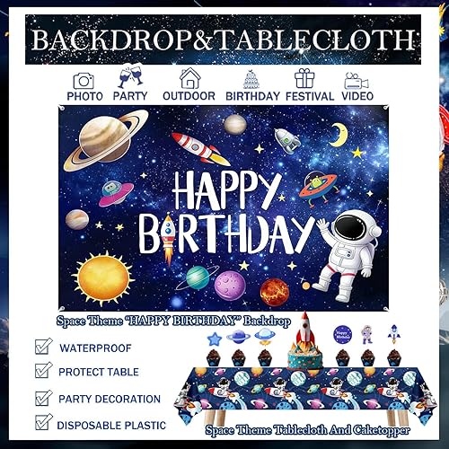 Miniatura 8 de Outer Space Theme Birthday Party Decorations - Galaxy Party Supplies : Happy Birthday Backdrop, Tablecloth, Rocket ，Astronaut Balloons and