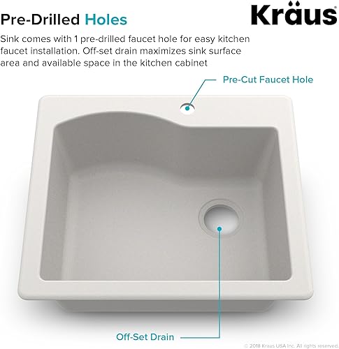 Miniatura 9 de KRAUS KGD-441 Quarza - Fregadero de cocina de granito de doble montaje de 25 pulgadas, color blanco