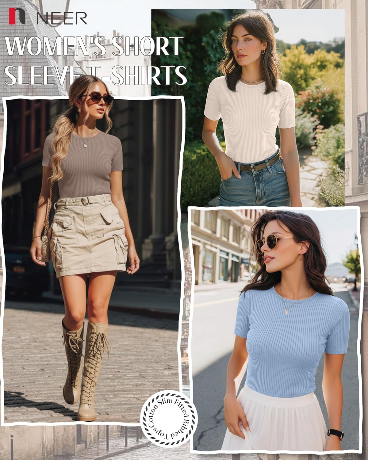 Neer 4 Pack Women's Short Sleeve T-Shirts Cotton Slim Fitted Ribbed Tops Crew Neck Summer Casual Shirt Basic Tight Tees 2026 - Image 6