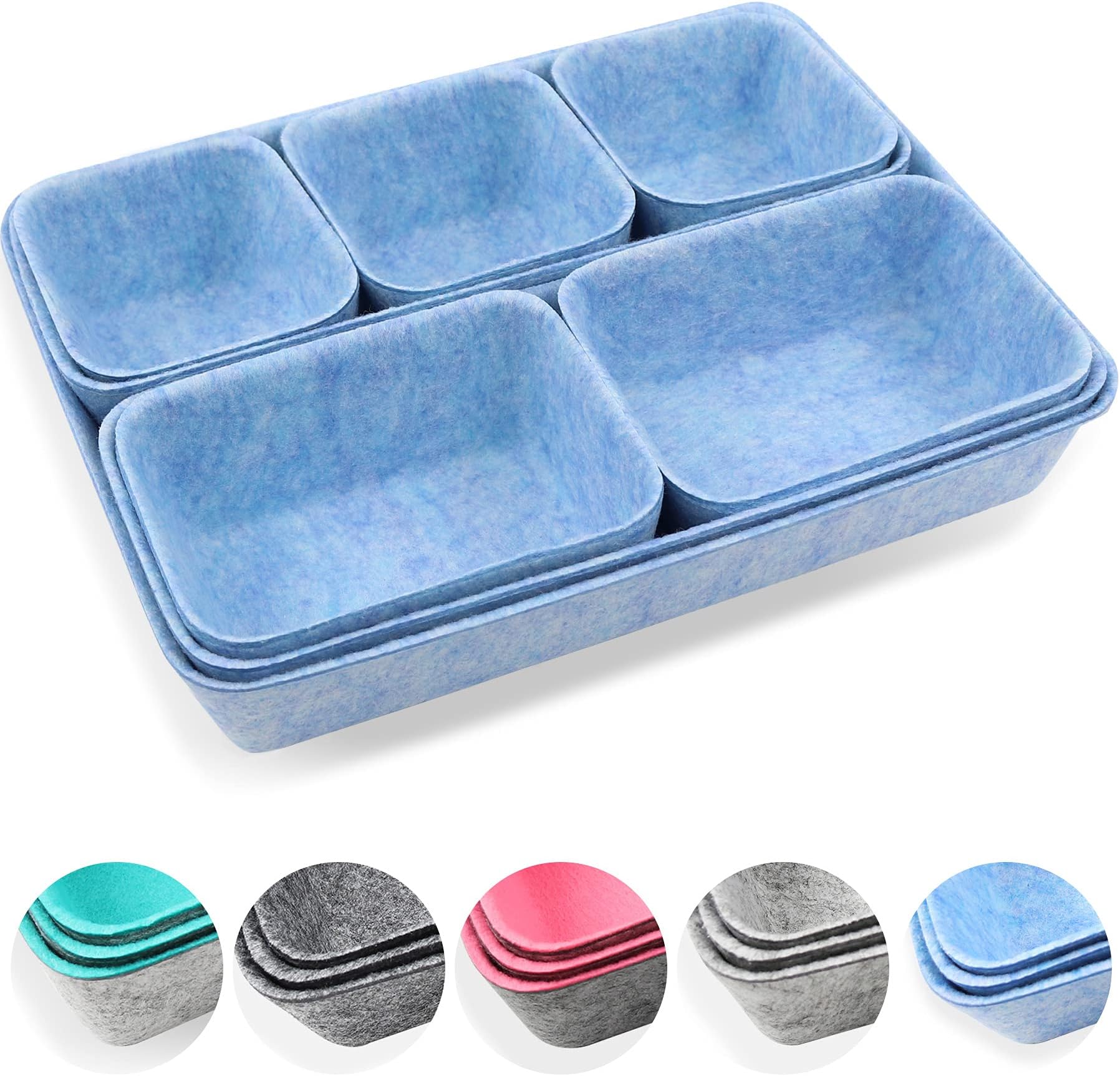 Newthinking Felt Drawer Organizer Tray, 8 Pack Shallow Desk Drawer Organizer, Save Desk Space Dividers Box for Office Gadgets and Jewelry Storage (Blue)