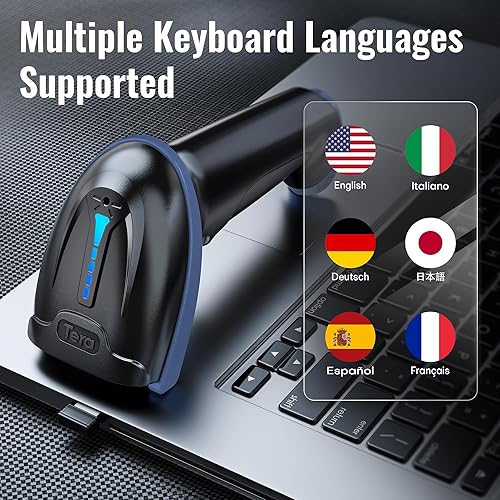 Miniatura 16 de Tera - Escáner de código de barras inalámbrico láser 1D 2 en 1 (2.4 GHz inalámbrico + USB 2.0 con cable) con indicador de nivel de batería, portátil