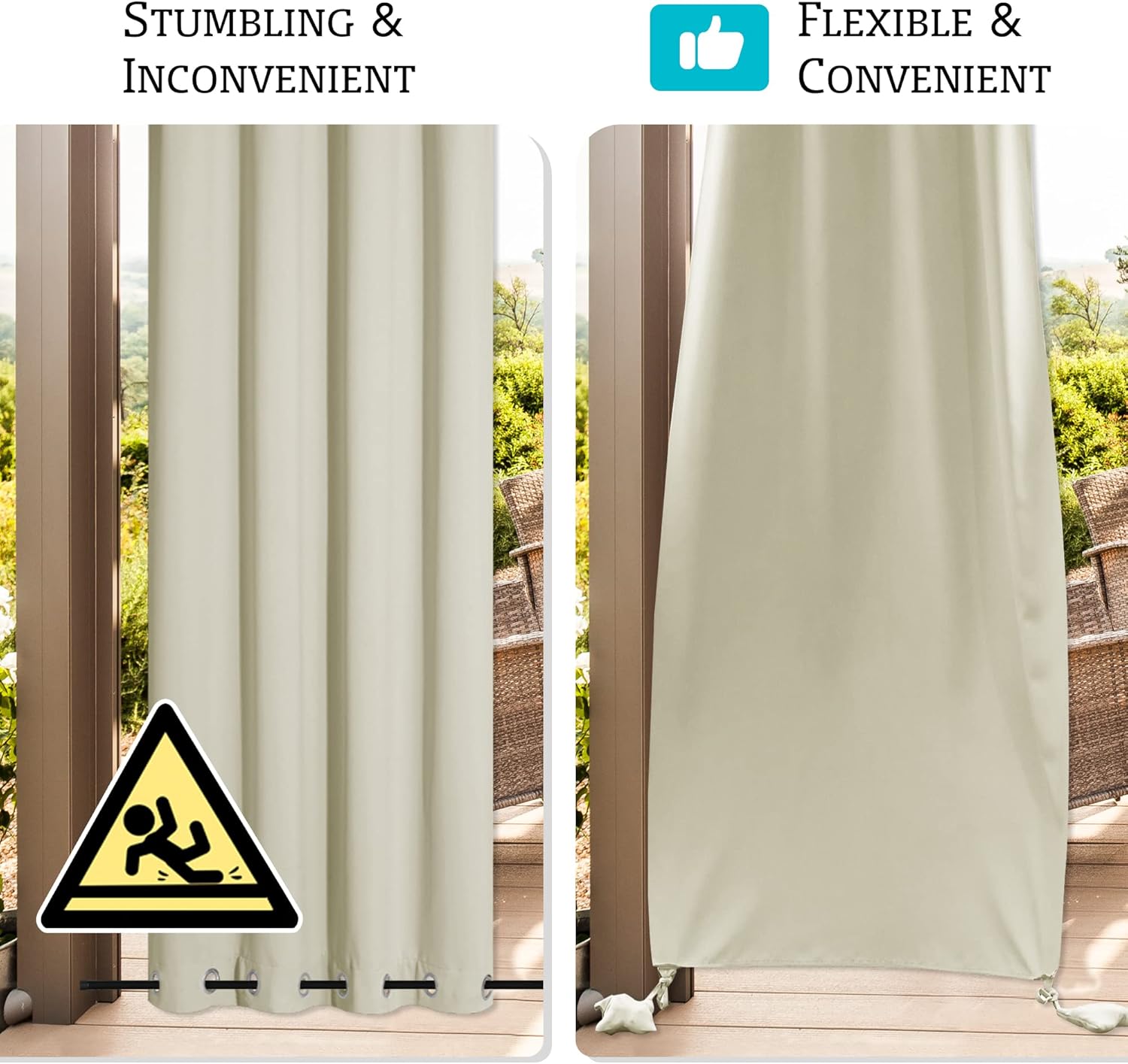 RYB HOME Outdoor Curtain Windproof with Weighted Bags, Blackout Indoor Outdoor Curtains Waterproof Thermal Insulated for Backyard Patio, Screen Porch, Grill Gazebo, W 52" x L 96", 2 Pcs, Natural