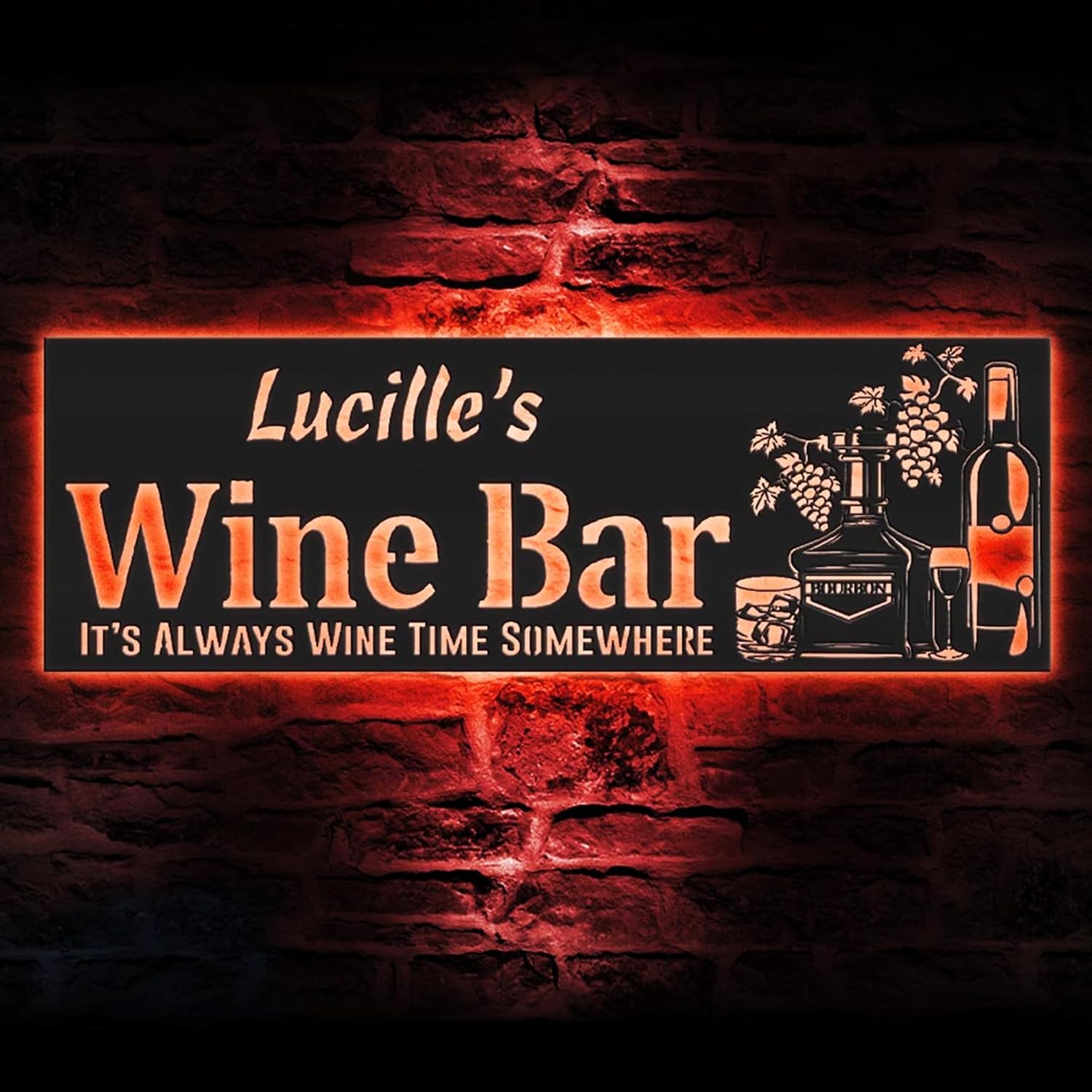 Custom Wine Bar Metal Wall Art LED Light Personalized Alcohol Drinking Name Sign Home Decor Wine Shop Patio Decoration Man Cave Christmas