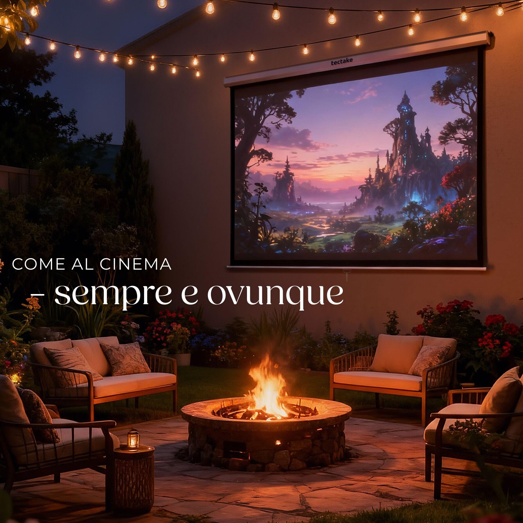 tectake® Schermo Proiettore 152x152cm, Avvolgibile, Diagonale 84", Gain Factor1.0, Formati 1:1, 4:3, 16:9, Schermo a Parete, Soffitto, Cinema a Casa, Home Cinema, Ufficio, Ottimizzato per HDTV e 3D