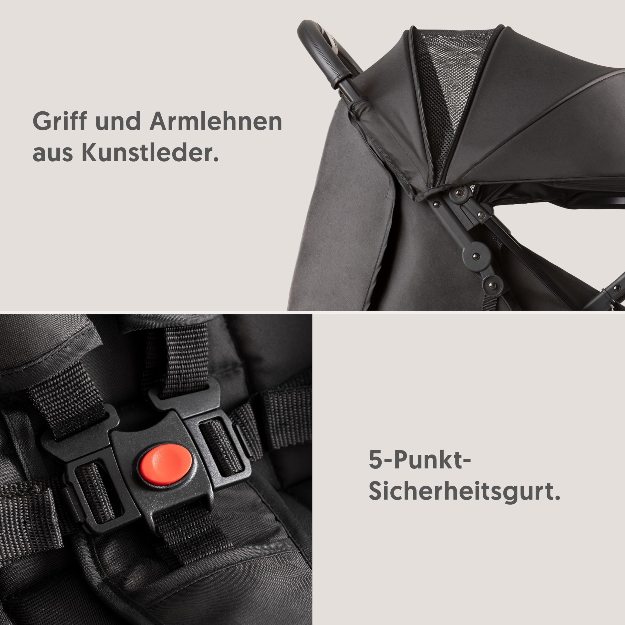 Interbaby Reisebuggy klein bis 22 kg Handgepäck, Liegefunktion (Schwarz) | Reisebuggy Einhand-Faltsystem, Flugzeug Handgepäck, XXL Verdeck UV50+, Liegefunktion, 4-Rad-Federung, ab Geburt