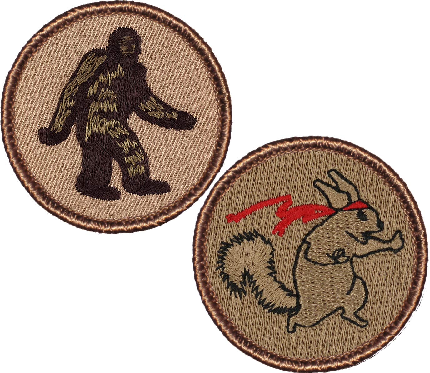 Bundle - 2 Items - Bigfoot Patch & Ninja Squirrel Patch - 2" Diameter Round Embroidered Patches